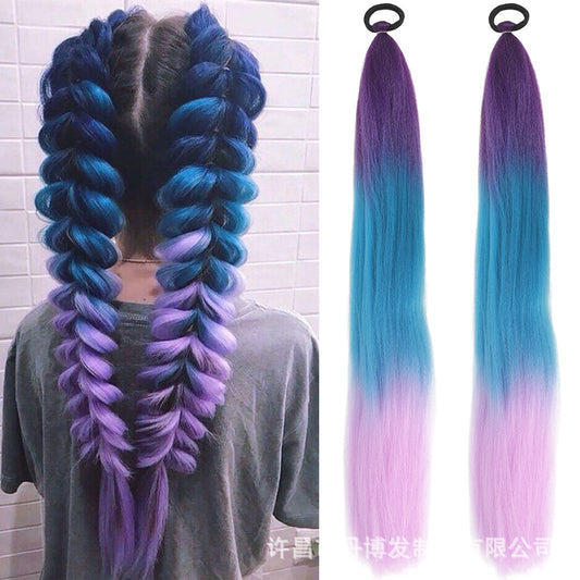 A child girl rubber band ponytail wig box braids colorful elastic rope braids ponytail wig hair extensions braids - Mixbatch