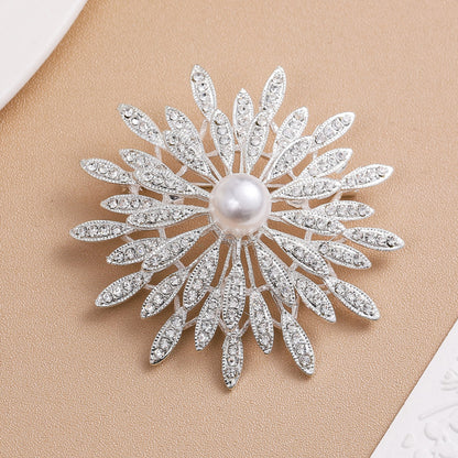 A hot-selling gold sunflower brooch creative diamond-encrusted pearl versatile temperament brooch blazer collar pin with accessories - Mixbatch
