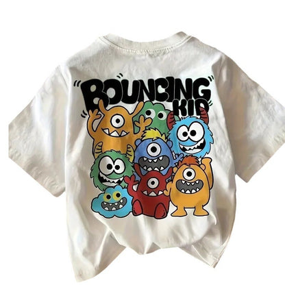 A short-sleeved foreign style ins tide summer loose cartoon print T-shirt boys and girls lazy wind top - Mixbatch