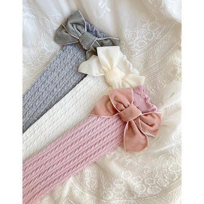 A flannel bow children's socks heel-less lace knee stockings baby medium stockings baby socks - Mixbatch
