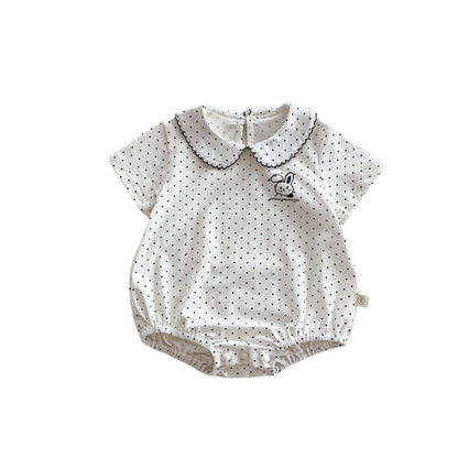 A ins wind summer baby girl triangle bag fart clothes baby rabbit embroidered jumpsuit newborn doll collar climbing suit - Mixbatch