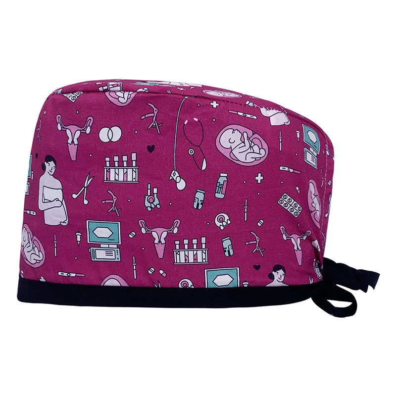 A Cotton Printed Surgical Cap Adjustable Women's Long Hair Baotou Cap Dentist Stomatology Clinic Frosted Cap Men's Foreign Trade