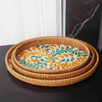 Hand-woven rattan-colored shell fruit plate decoration