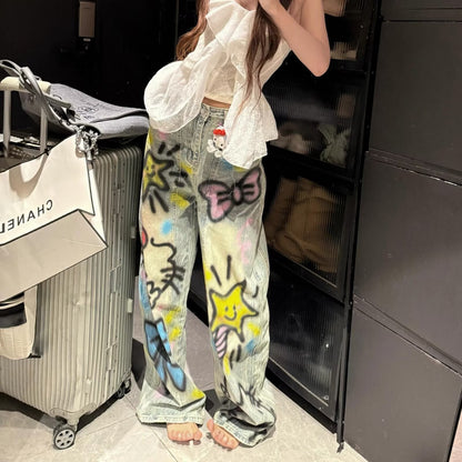 A graffiti print jeans