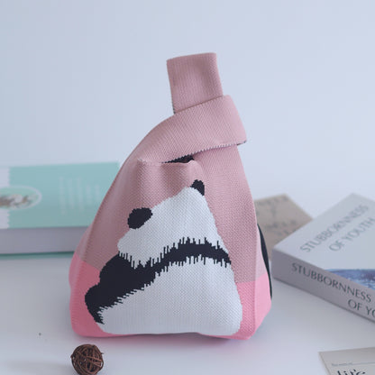 A Internet celebrity handbag women's knitted wool bucket bag Japanese and Korean version versatile hand carry casual tote bag box lunch bag y