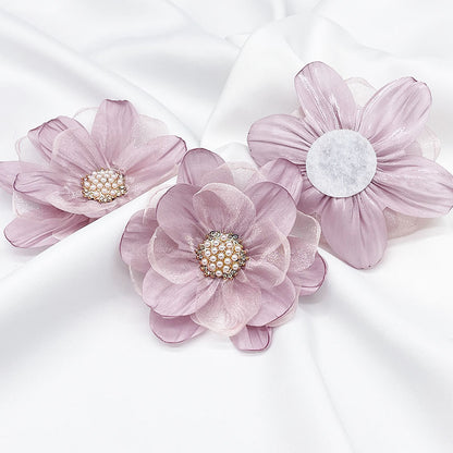 A organza flower accessories multi-layer three-dimensional gauze handmade beads DIY burnt edge flower jewelry shoe flower accessories - Mixbatch