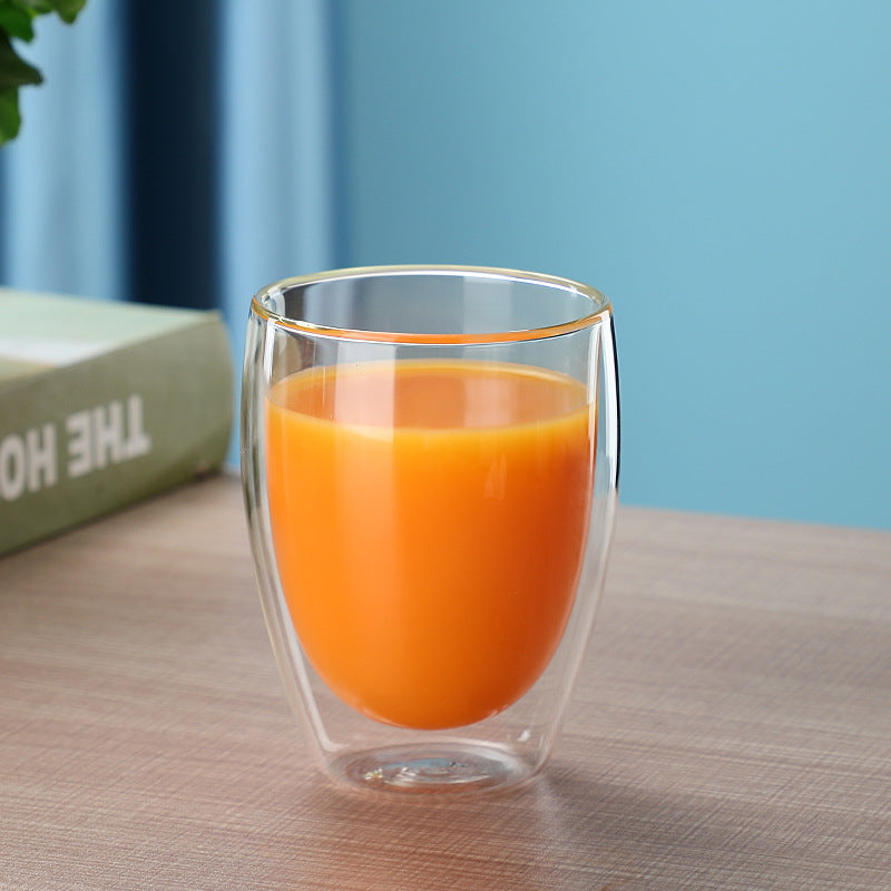 A Egg-shaped double-layer simple glass high borosilicate tea cup transparent milk beverage cup heat-resistant coffee cup wholesale