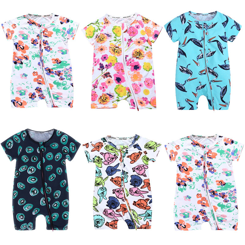 A a new conjoined baby cotton summer home clothes for boys and girls on behalf of INS thin climbing clothes with double zippers. - Mixbatch