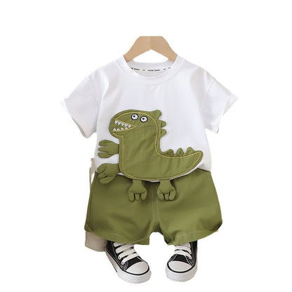 A round neck short-sleeved set baby casual shorts two-piece set - Mixbatch