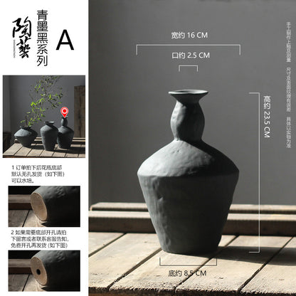 A retro Zen vase ceramic art advanced sense wabi-sabi wind Japanese coarse pottery living room flower arrangement B & B niche ornament