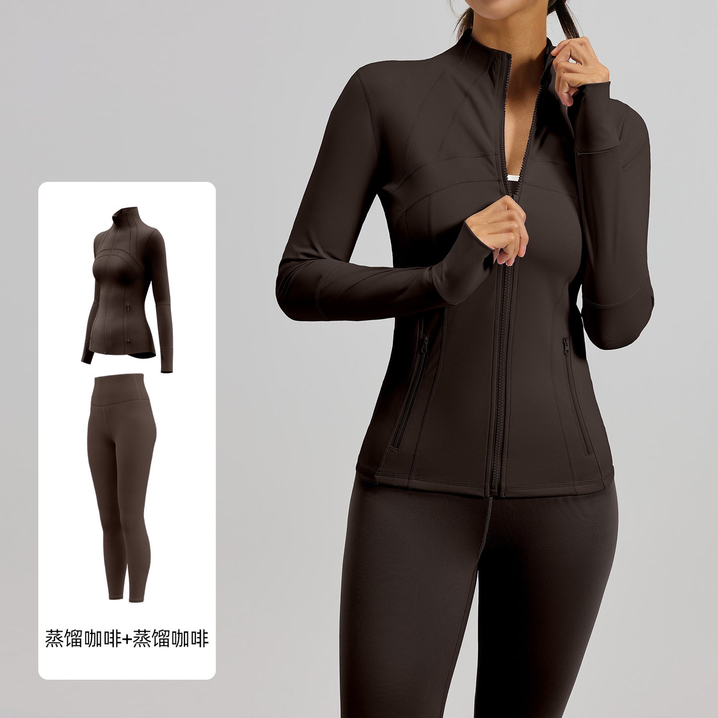 A Cross-border solid color splicing sports suit, slim fit training, fitness yoga clothes, women with pockets