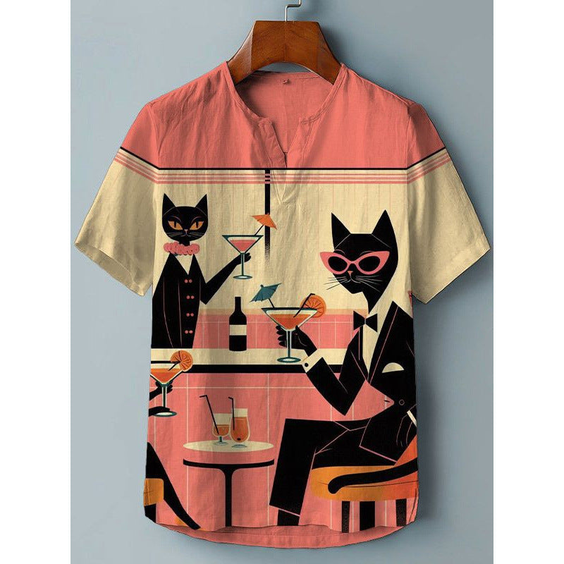 A Printed Short Sleeve V-Neck Shirt