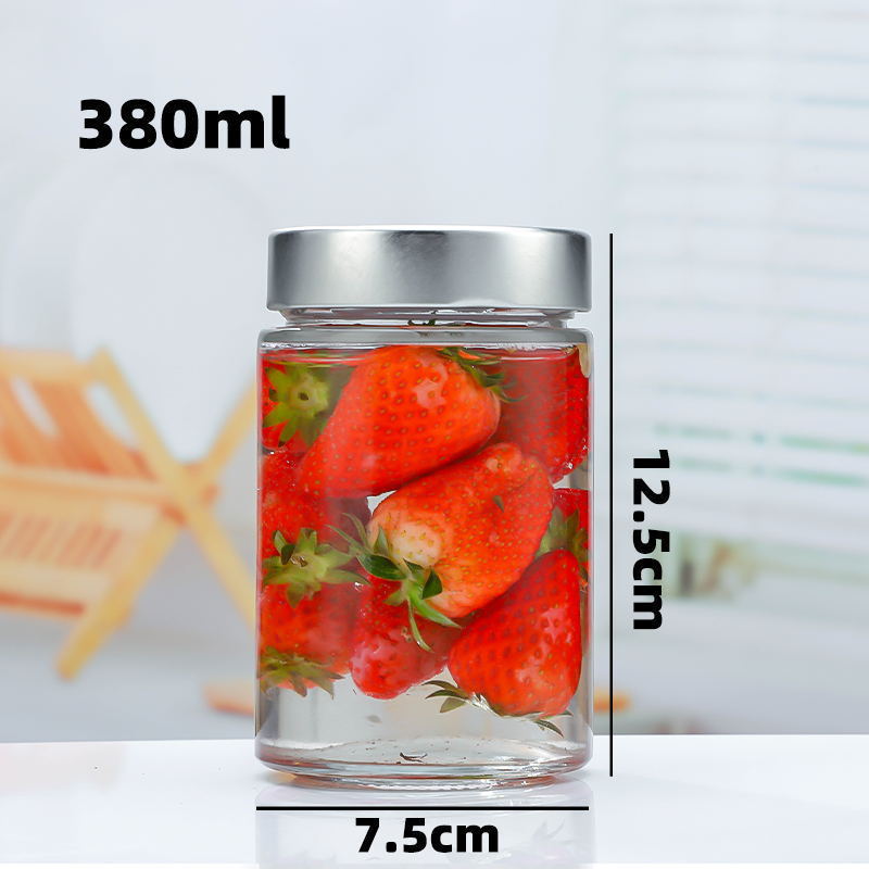 A 500ml high cover honey glass bottle 380ml round sauce bottle kitchen sealed storage tank yellow peach canned bottle wholesale - Mixbatch