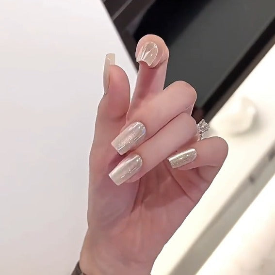 A Yi Yi Dance 30 pieces Handmade white moonlight cat eye manicure pieces Gentle temperament cat eye aurora wearing armor Xiaohongshu explosion - Mixbatch