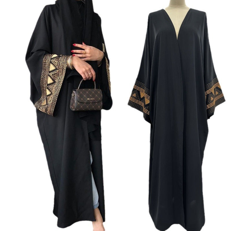 Women's Muslim cardigan embroidered outer drape abaya bat sleeve dress embroidered - Mixbatch
