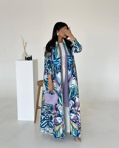 A  Pleated robe print cardigan women's clothing