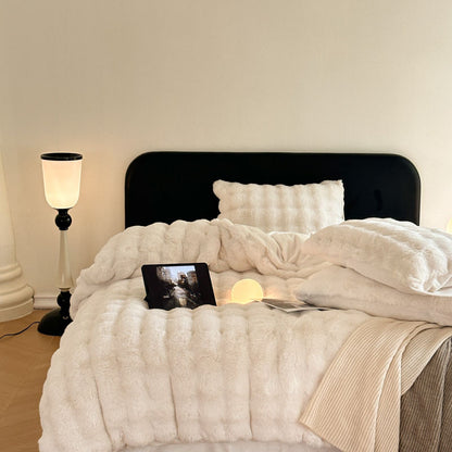 Class A 400 high gram weight light luxury sense of luxury winter thickened rabbit rabbit down four-piece set milk velvet warm quilt cover solid color 4.0kg - Mixbatch