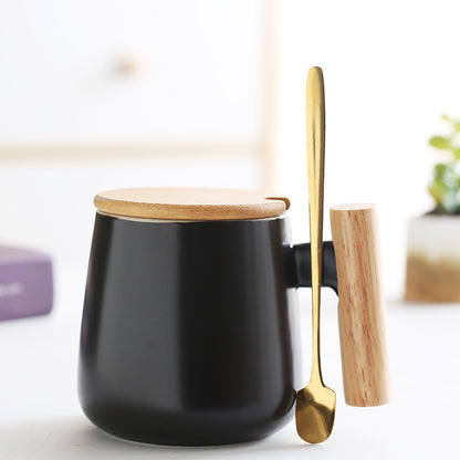 A wooden handle ceramic water cup