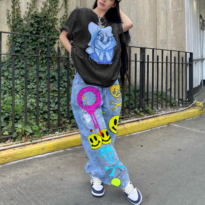 A new autumn European and American style street hipster Internet celebrity high waist wide leg jeans women's foreign trade pants 2526