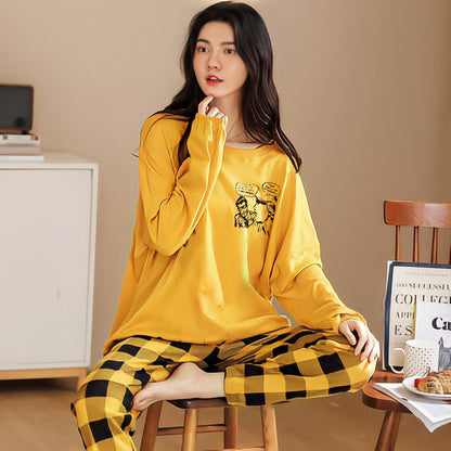 A large number of wholesale pajamas women's spring and autumn long-sleeved autumn and winter loungewear women's large size simple loose suit outer wear - Mixbatch