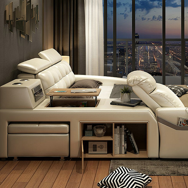 A Modern Smart Multifunctional Leather Bed Bluetooth Speaker Double Master Bedroom Queen Bed Massage Storage Bed