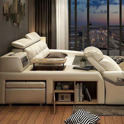 A Modern Smart Multifunctional Leather Bed Bluetooth Speaker Double Master Bedroom Queen Bed Massage Storage Bed