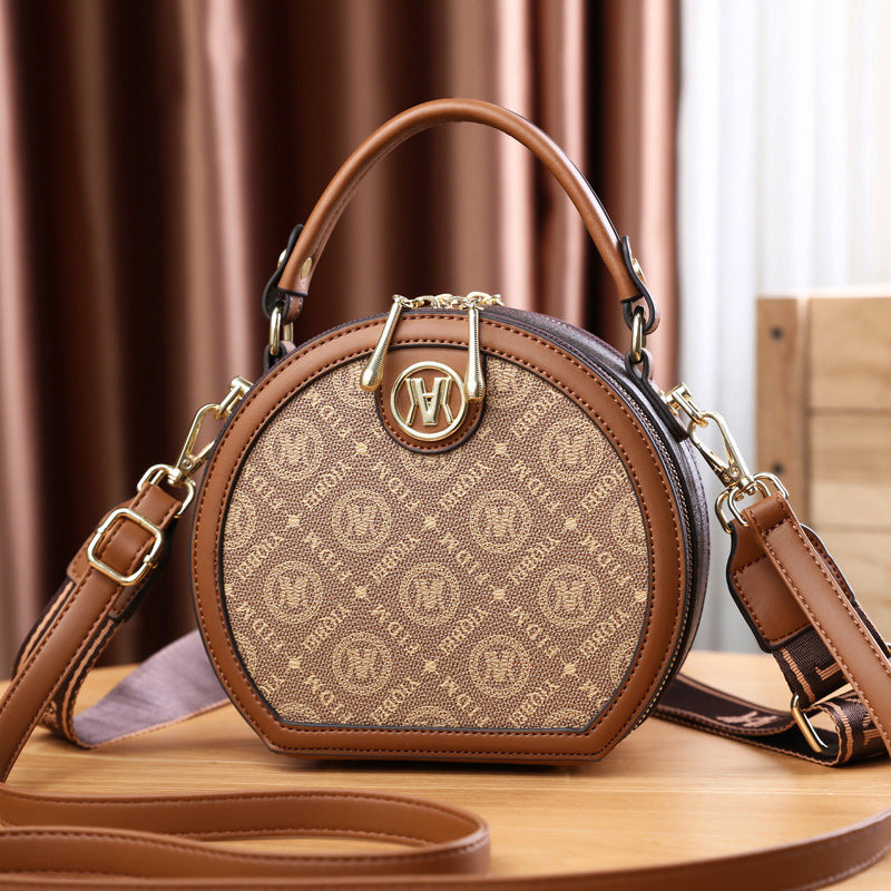 A new women's bag pu printed casual shoulder bag portable round cake bag women's bag - Mixbatch