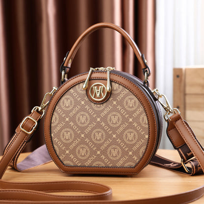 A new women's bag pu printed casual shoulder bag portable round cake bag women's bag - Mixbatch