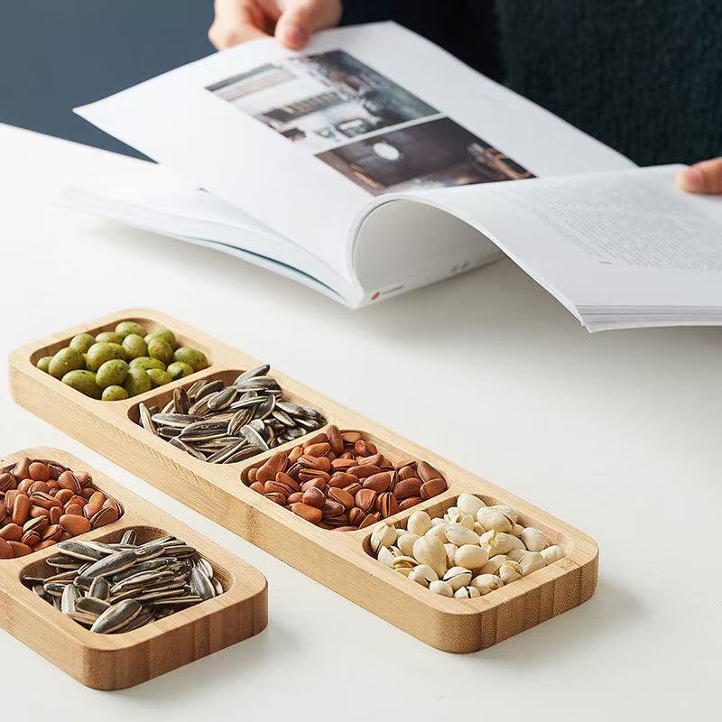 طبق فواكه مجففة على الطراز الياباني مصنوع من الخيزران والخشب 