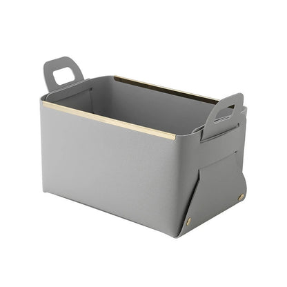 A Nordic desktop PU leather storage basket Foldable Phnom Penh sundries storage basket Stationery storage tray