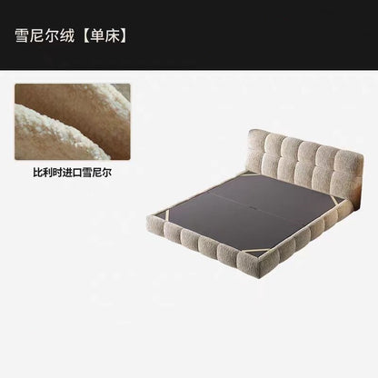 A puff bed cream retro style master bedroom light luxury high-grade chenille cloth bed Italian minimalist soft bag storage bed