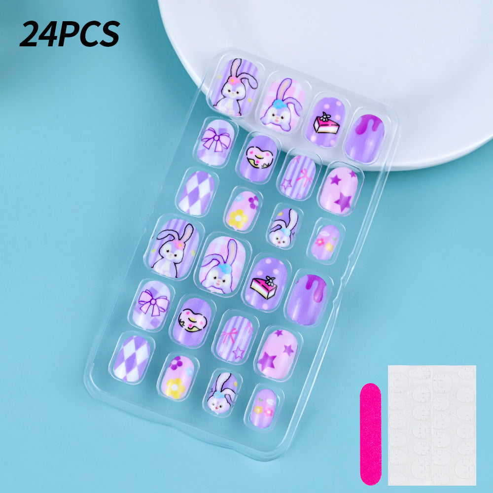 A Cross-border 24 pieces of children wearing nail cartoon animated nail patch removable girl cute manicure fingernail piece - Mixbatch