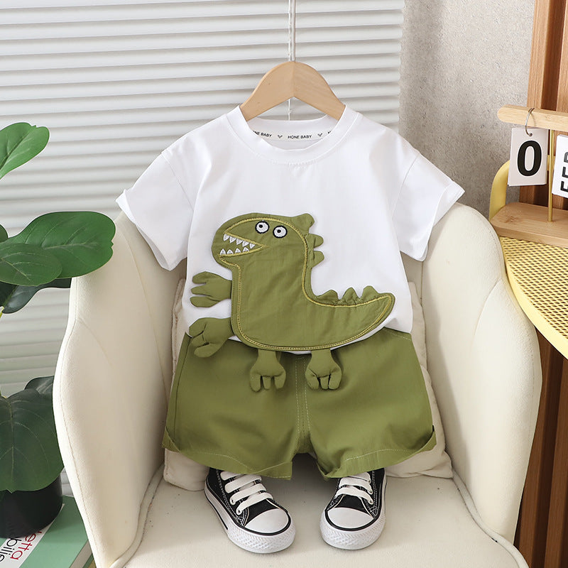 A round neck short-sleeved set baby casual shorts two-piece set - Mixbatch