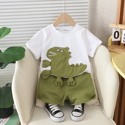 A round neck short-sleeved set baby casual shorts two-piece set - Mixbatch