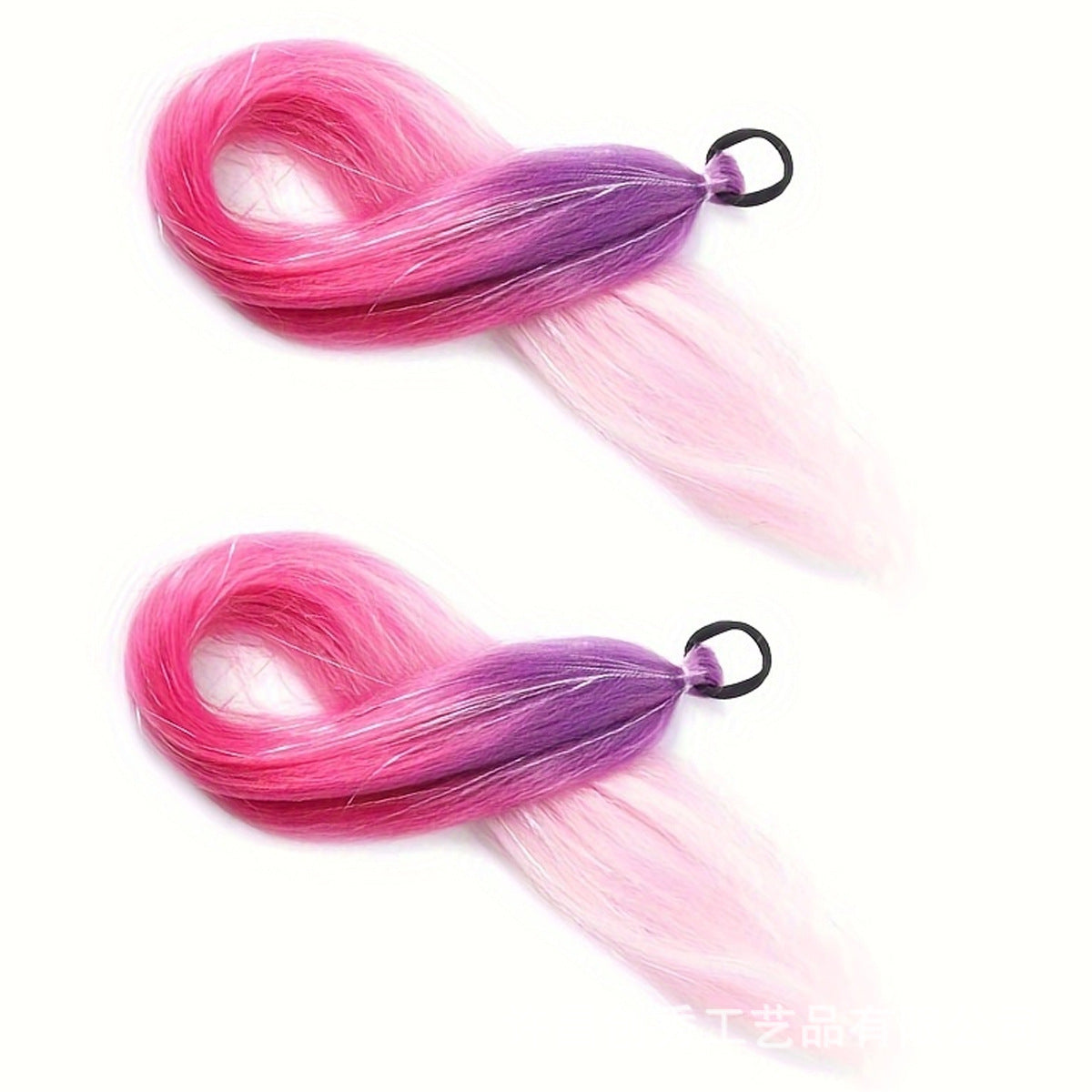 A children's color laser silk braided hair dreadlocks gold silk long ponytail hair extension colorful gradual change braid braided hair wig pair - Mixbatch
