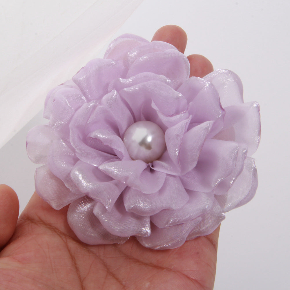 A 9cm large number of spot with pearl cloth flower fabric flower gauze clothing accessories brooch clothing accessories - Mixbatch
