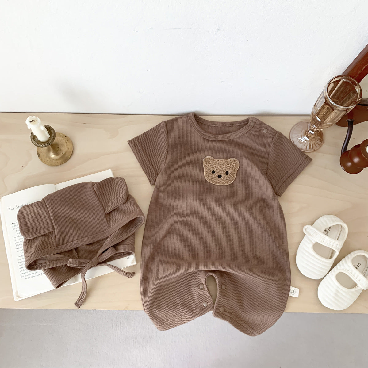 A a baby summer bag fart clothes ins2023 baby bear Waffle one-piece climbing suit for boys and girls - Mixbatch