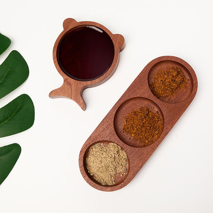 طبق تذوق من خشب السنط، ثلاثة أقسام، طبق تذوق على شكل ذيل سمكة 