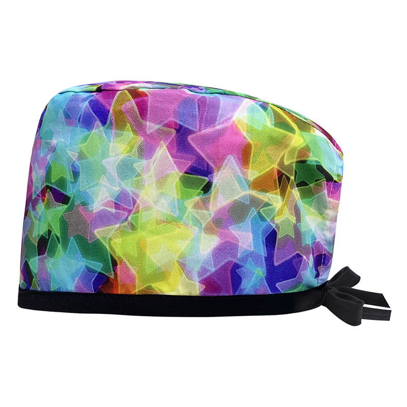 A Cotton Printed Surgical Cap Adjustable Women's Long Hair Baotou Cap Dentist Stomatology Clinic Frosted Cap Men's Foreign Trade