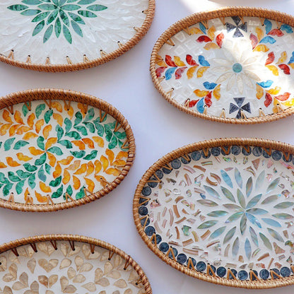 Hand-woven rattan-colored shell fruit plate decoration