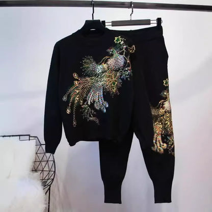 A sequined long sleeve suit