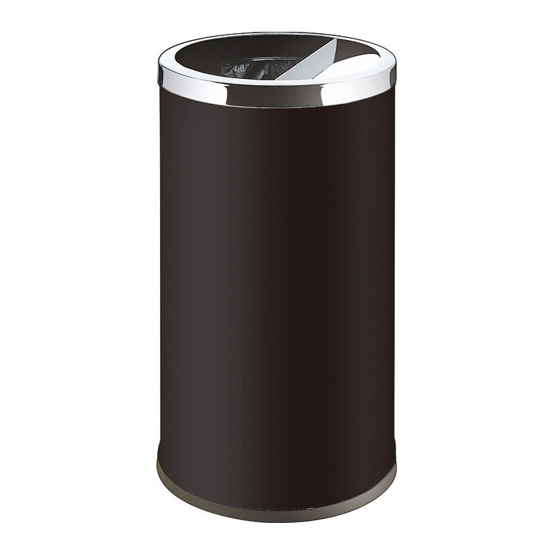 A stainless steel trash can