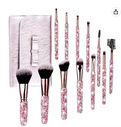 A High-grade diamond-encrusted makeup brush 12-piece set Factory direct sales diamond makeup tool set Loose powder blush makeup brush - Mixbatch
