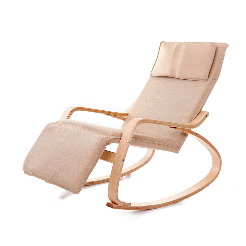 A Solid wood curved wooden rocking chair Lazy sofa Nordic lazy boon rocking chair recliner balcony living room nap adult