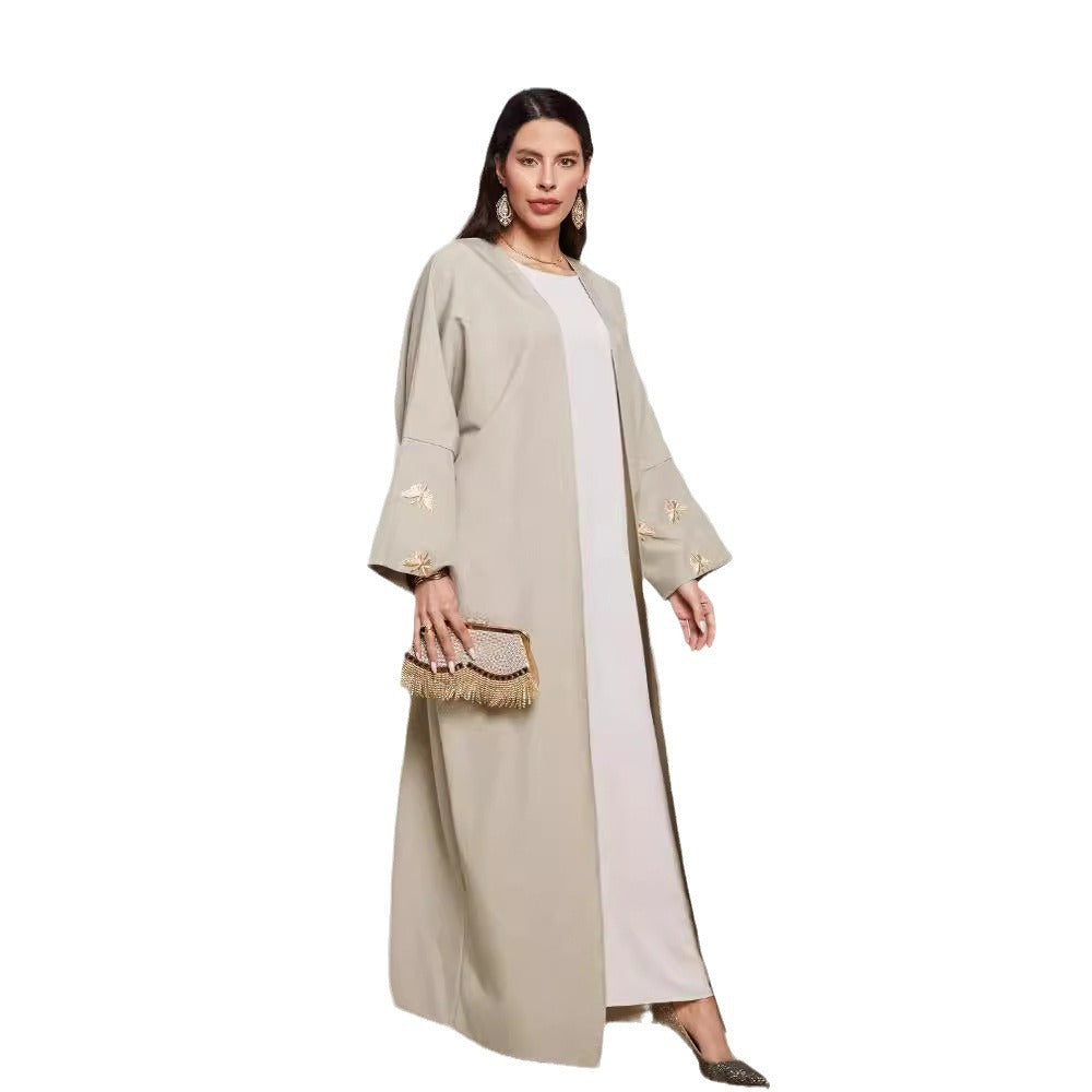 New robe Middle Eastern Muslim fashion embroidery butterfly elegant cardigan long dress bat sleeve dress - Mixbatch