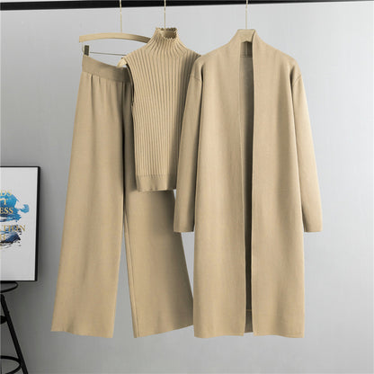A three-piece set of knitted tops and pants