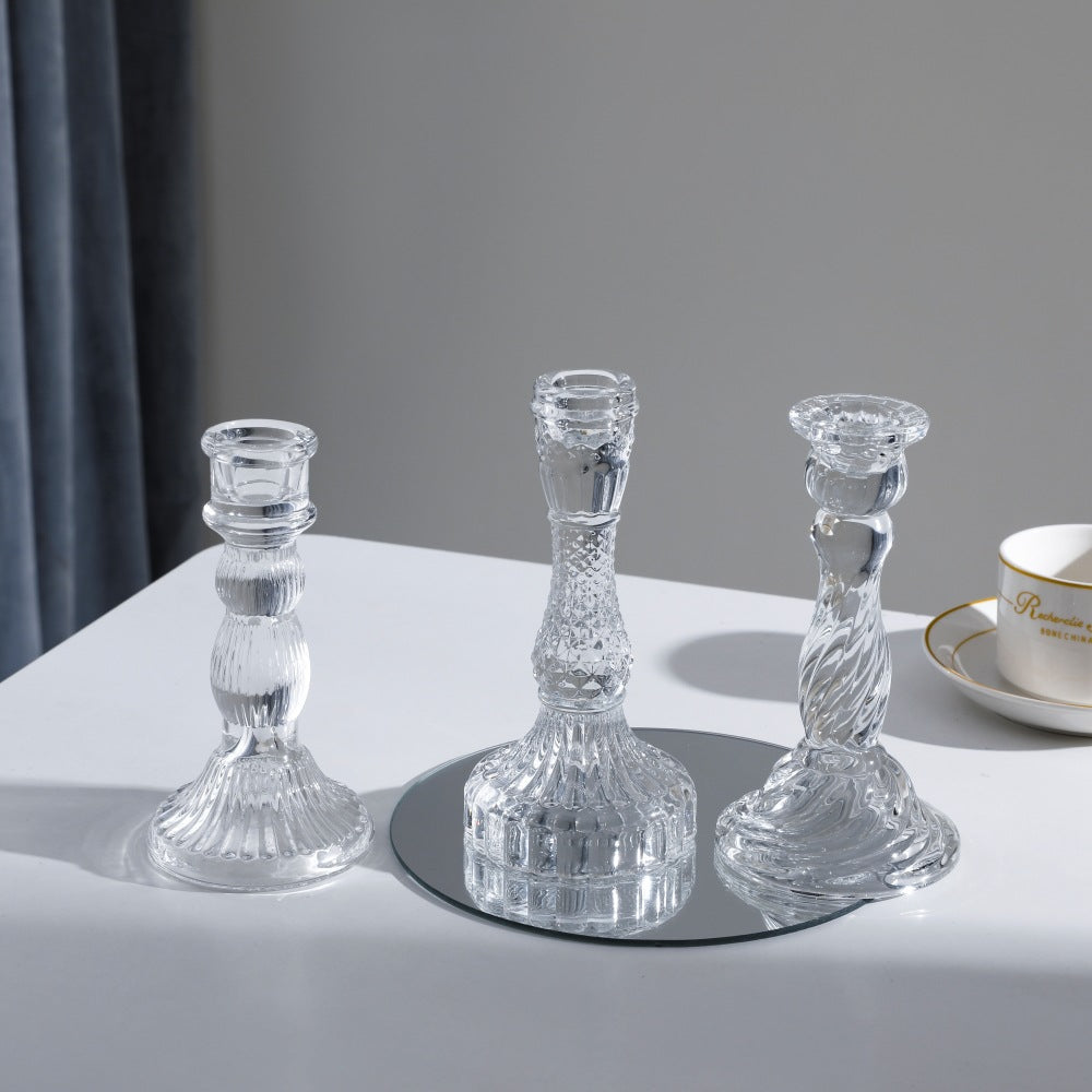 A transparent crystal glass candlestick ornament