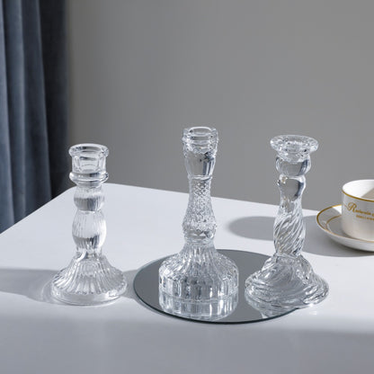 A transparent crystal glass candlestick ornament