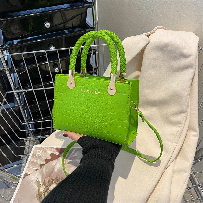 A Fashion Small Square Bag Women's Stone Pattern Woven Shoulder Crossbody Casual Women's Bag Approved - Mixbatch