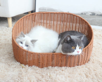 A dog and cat rattan pet nest